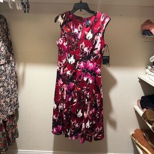 Gabby Skye Pink and Black Floral Midi Dress